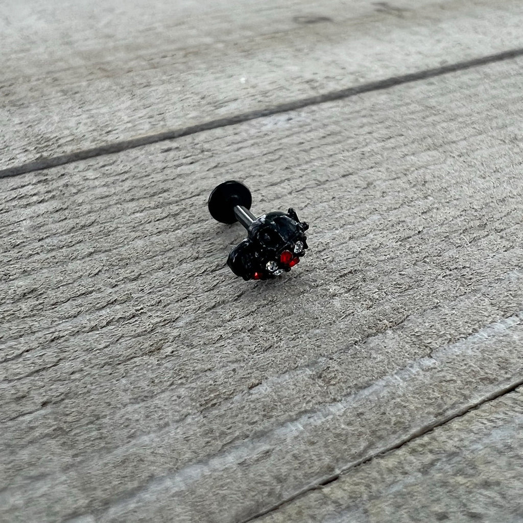 16G 5/16 Red Clear Gem Black Skull Halloween Labret Monroe Tragus