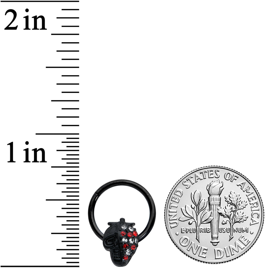 16G 3/8 Clear Red Gem Black Skull Halloween Hinged Segment Ring