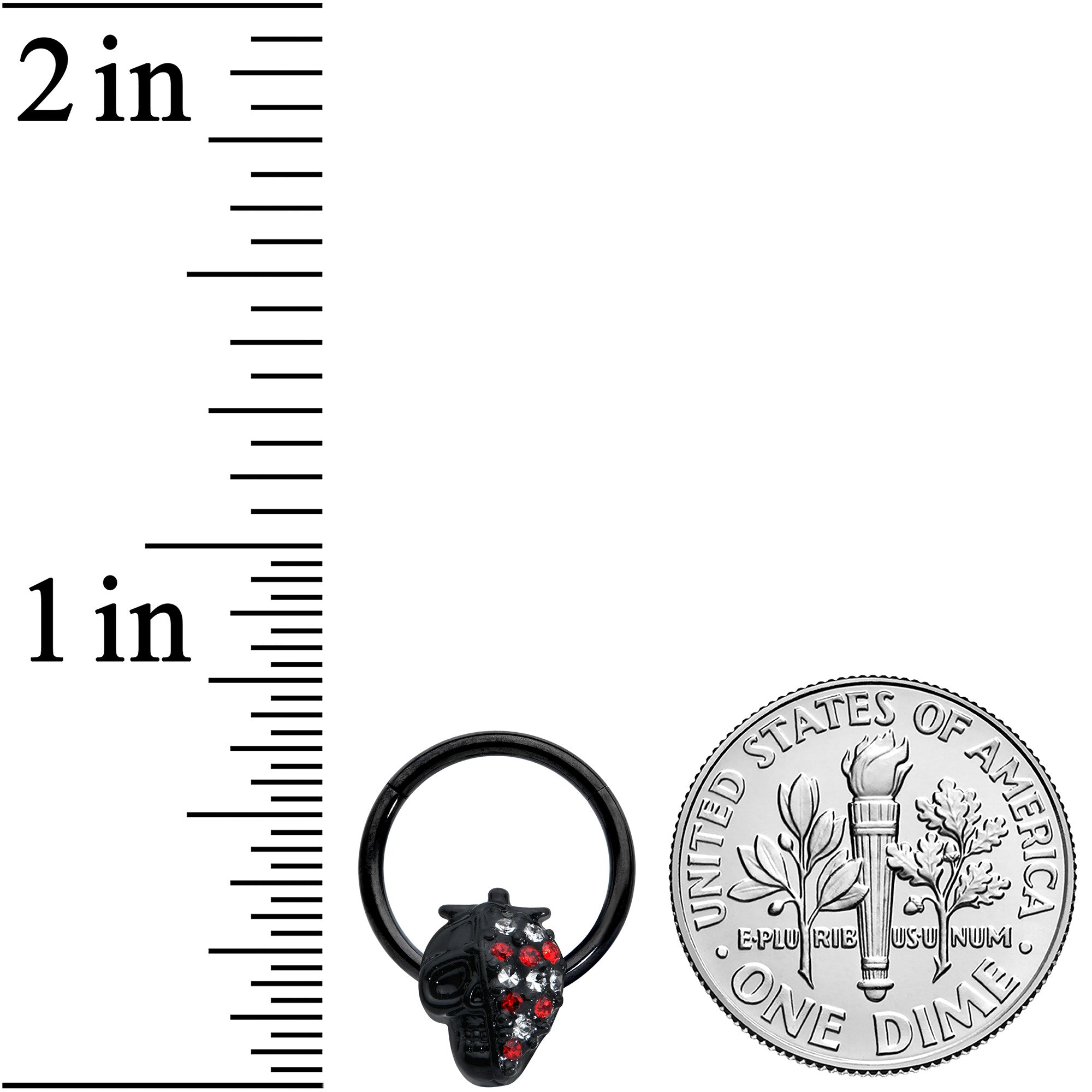 16G 3/8 Clear Red Gem Black Skull Halloween Hinged Segment Ring