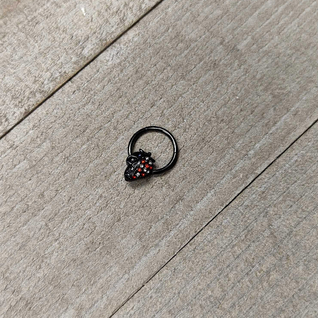 16G 3/8 Clear Red Gem Black Skull Halloween Hinged Segment Ring