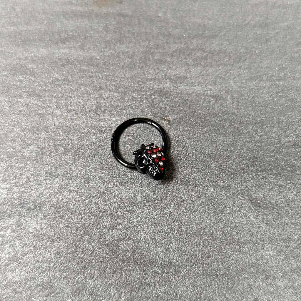 16G 3/8 Clear Red Gem Black Skull Halloween Hinged Segment Ring