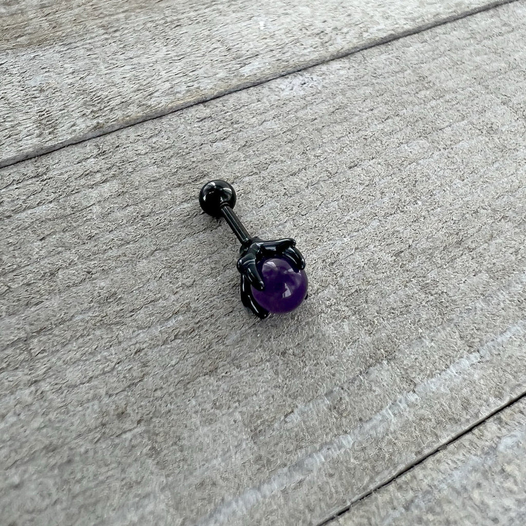 16G 1/4 Purple Amethyst Black Claw Hand Cartilage Tragus Earring