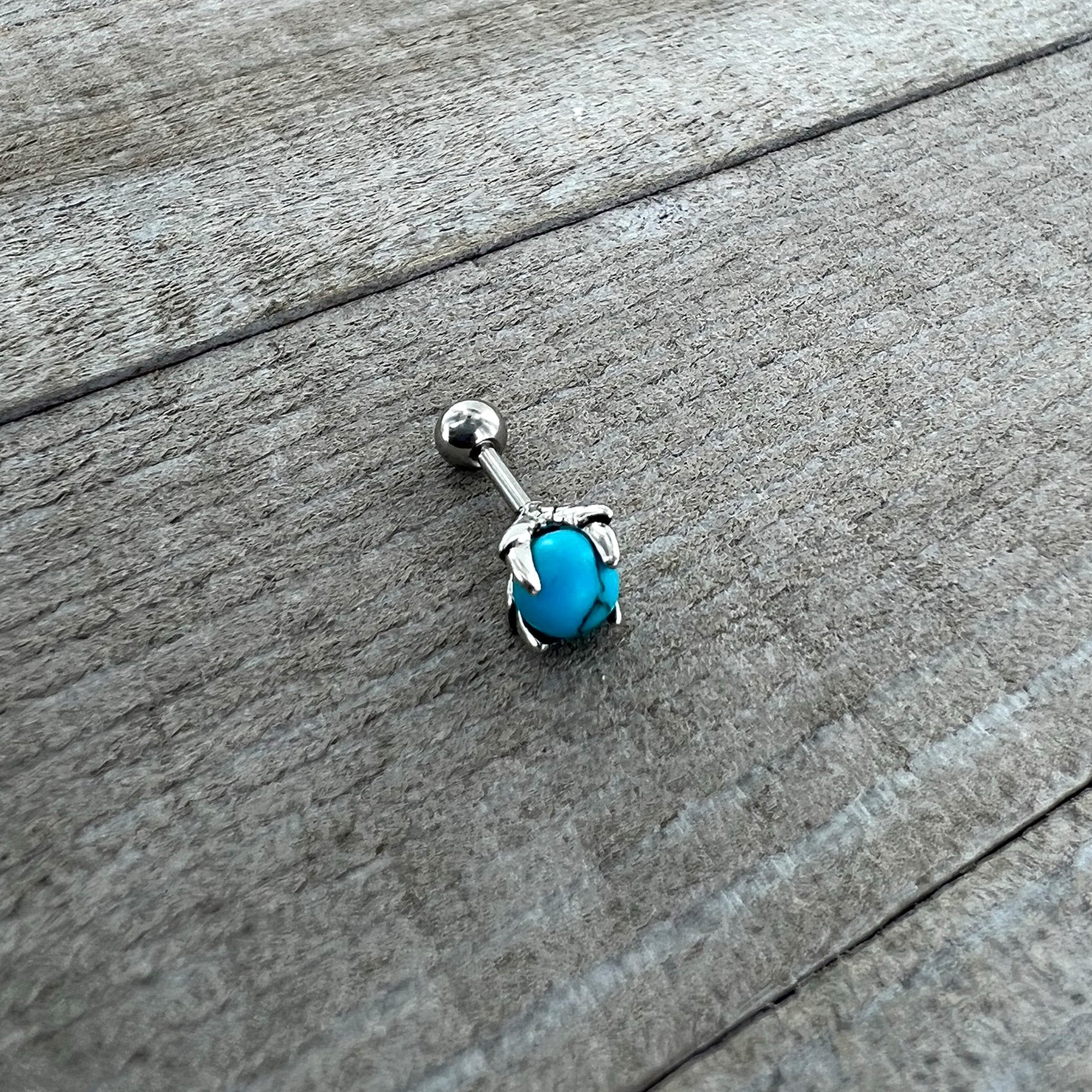 16G 1/4 Blue Turquoise Claw Hand Cartilage Tragus Earring