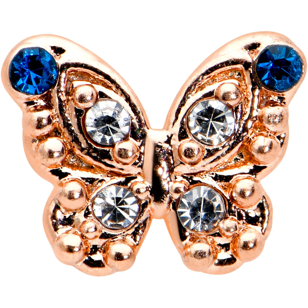 16G 1/4 Blue Gem Rose Gold Tone Butterfly Cartilage Tragus