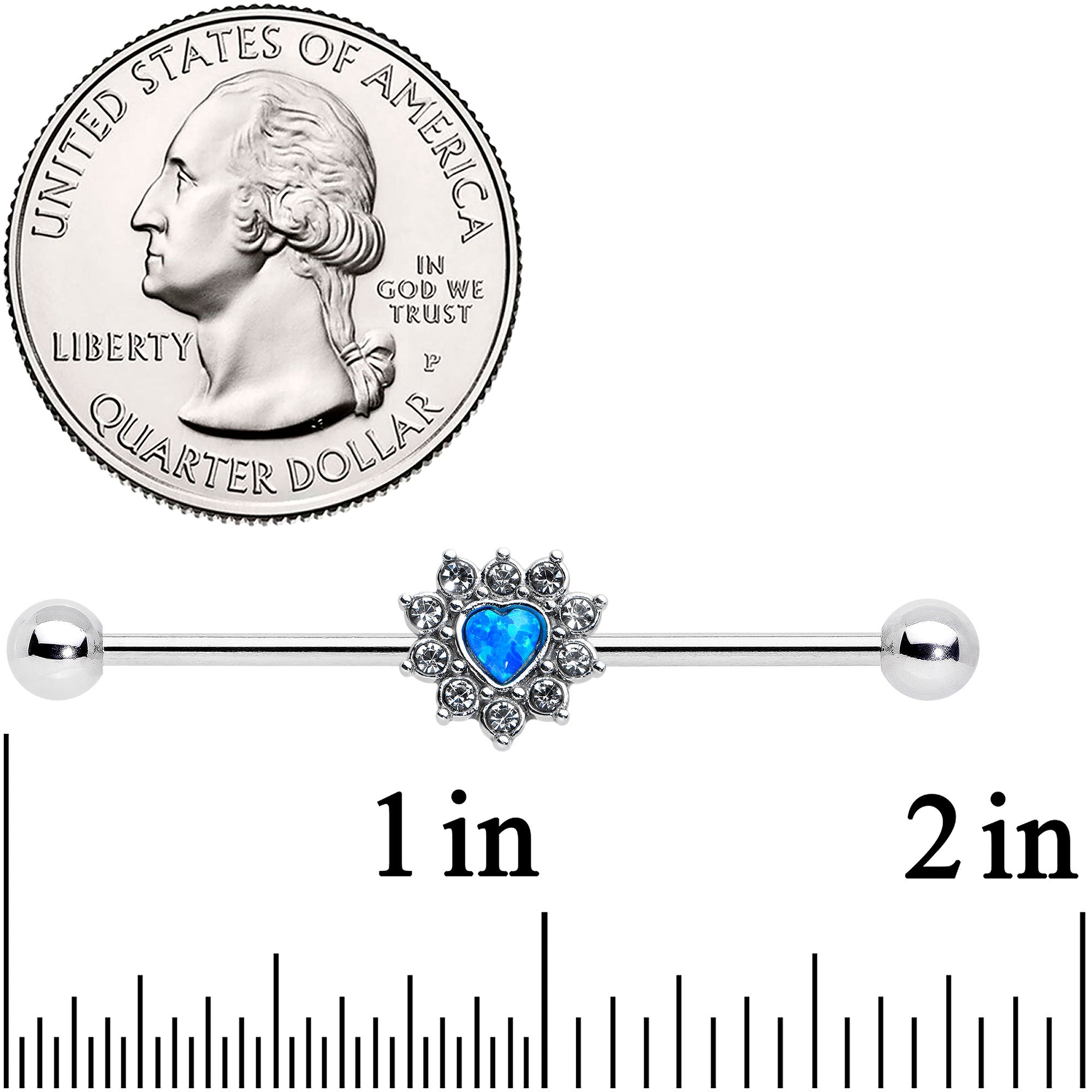 14G Blue Synthetic Opal Sun Heart Industrial Barbell 38mm