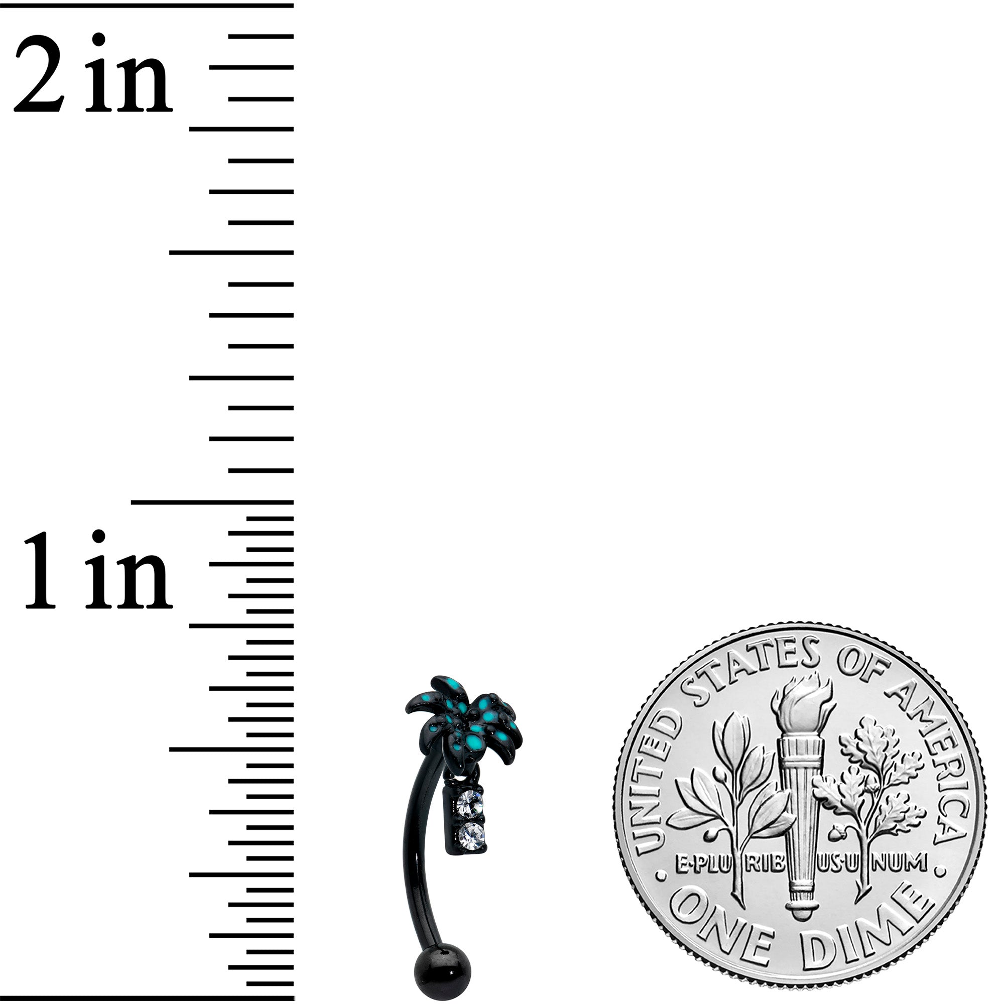 16G 5/16 Black Night Palm Tree Dangle Curved Eyebrow Ring