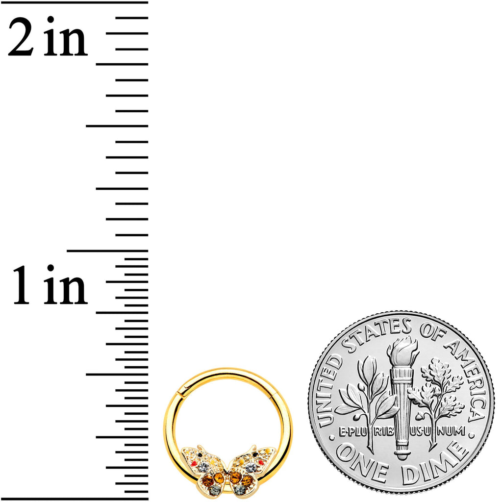 16G 3/8 Orange Gem Gold Hue Baroque Butterfly Hinged Segment Ring