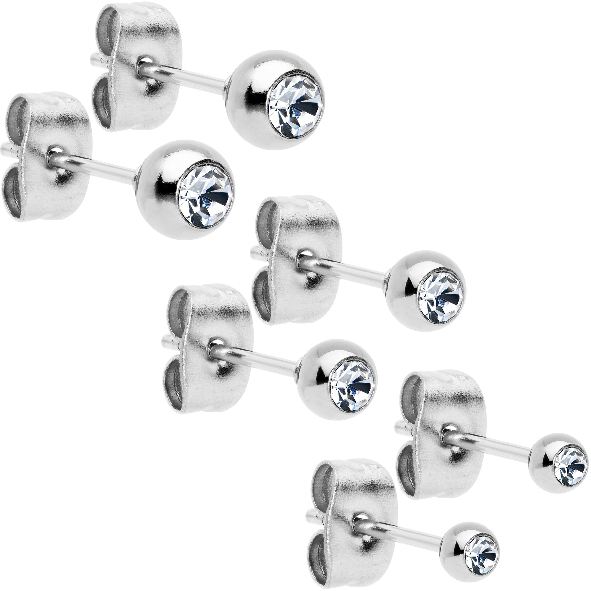 3mm 4mm 5mm Aurora Gem Ball 316L Stainless Steel Stud Earrings 3 Pack