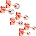 3mm 4mm 5mm Aurora Gem Rosy Tone Ball 316L Steel Stud Earrings 3 Pack