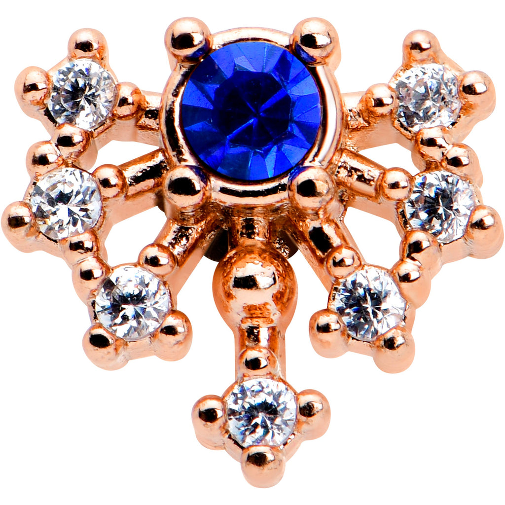 16G 1/4 Blue Clear Gem Rose Gold Tone Glamour Flare Labret