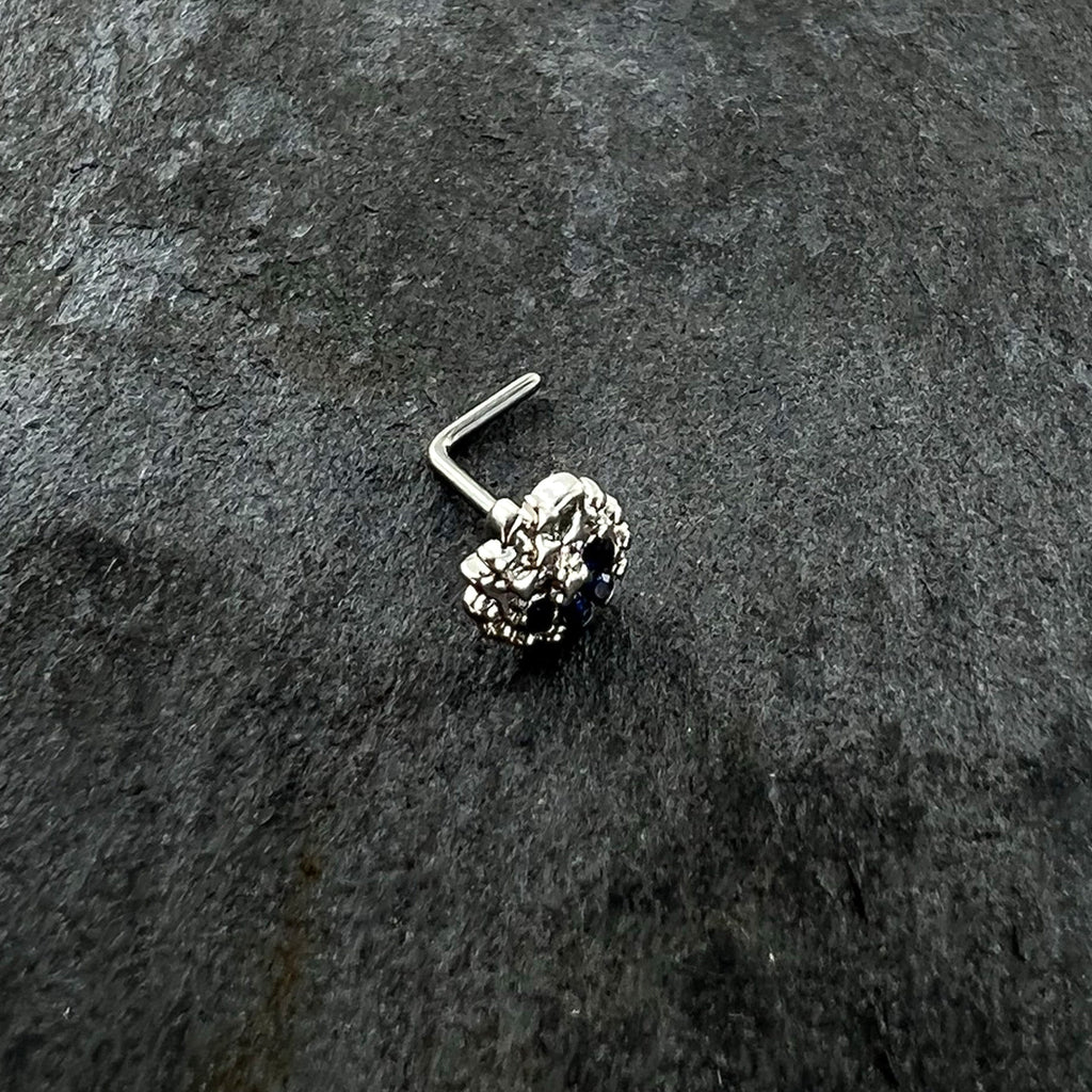 20G 7mm Blue Clear Gem Abstract Arch L Shape Nose Ring