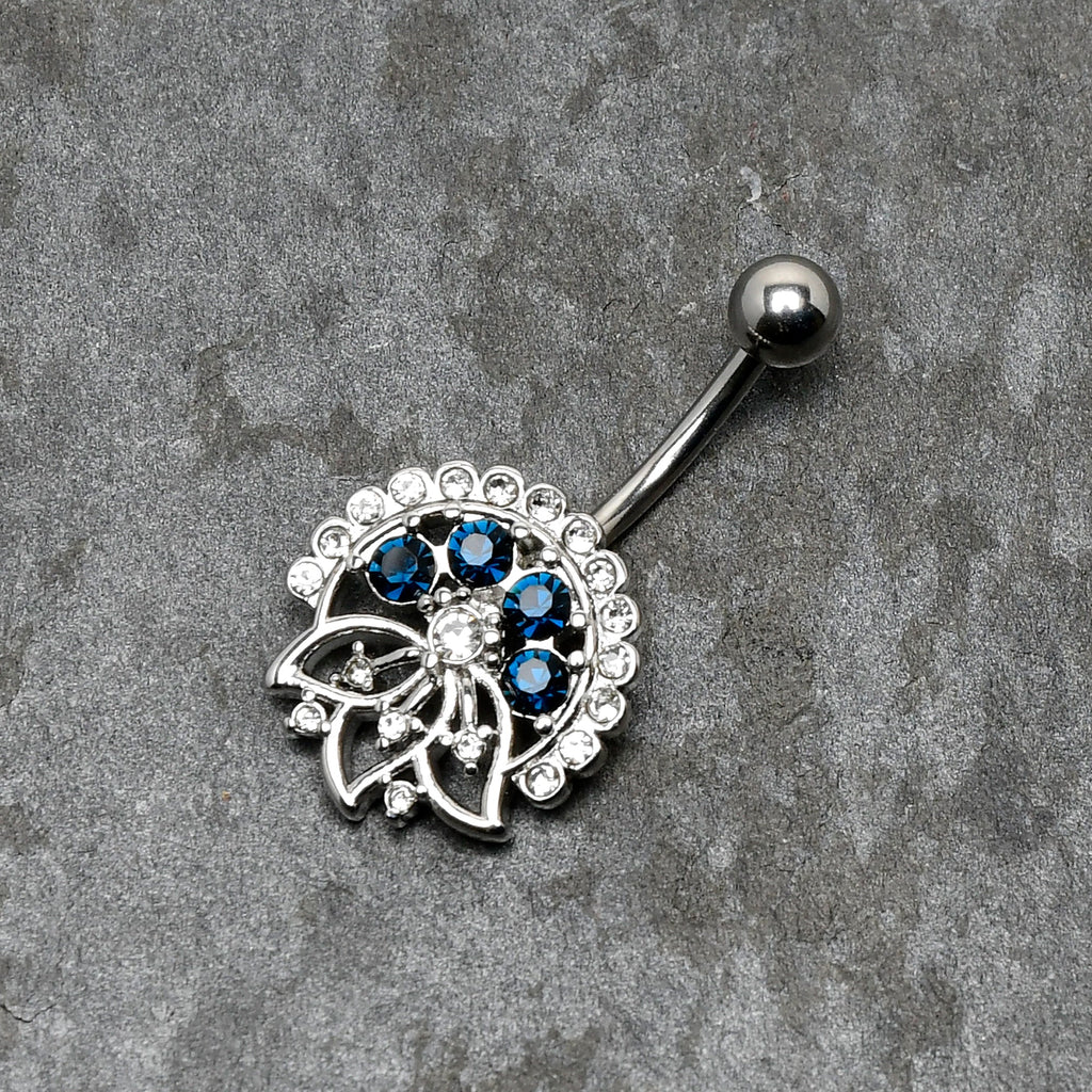 Clear Blue Gem Abstract Arch Belly Ring