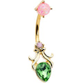 Green Gem Gold Tone Shades of Spring Double Mount Belly Ring