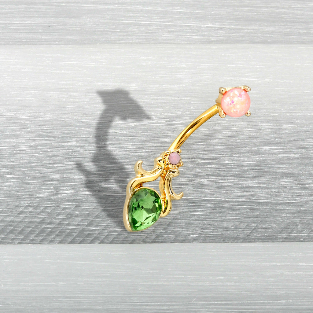 Green Gem Gold Tone Shades of Spring Double Mount Belly Ring