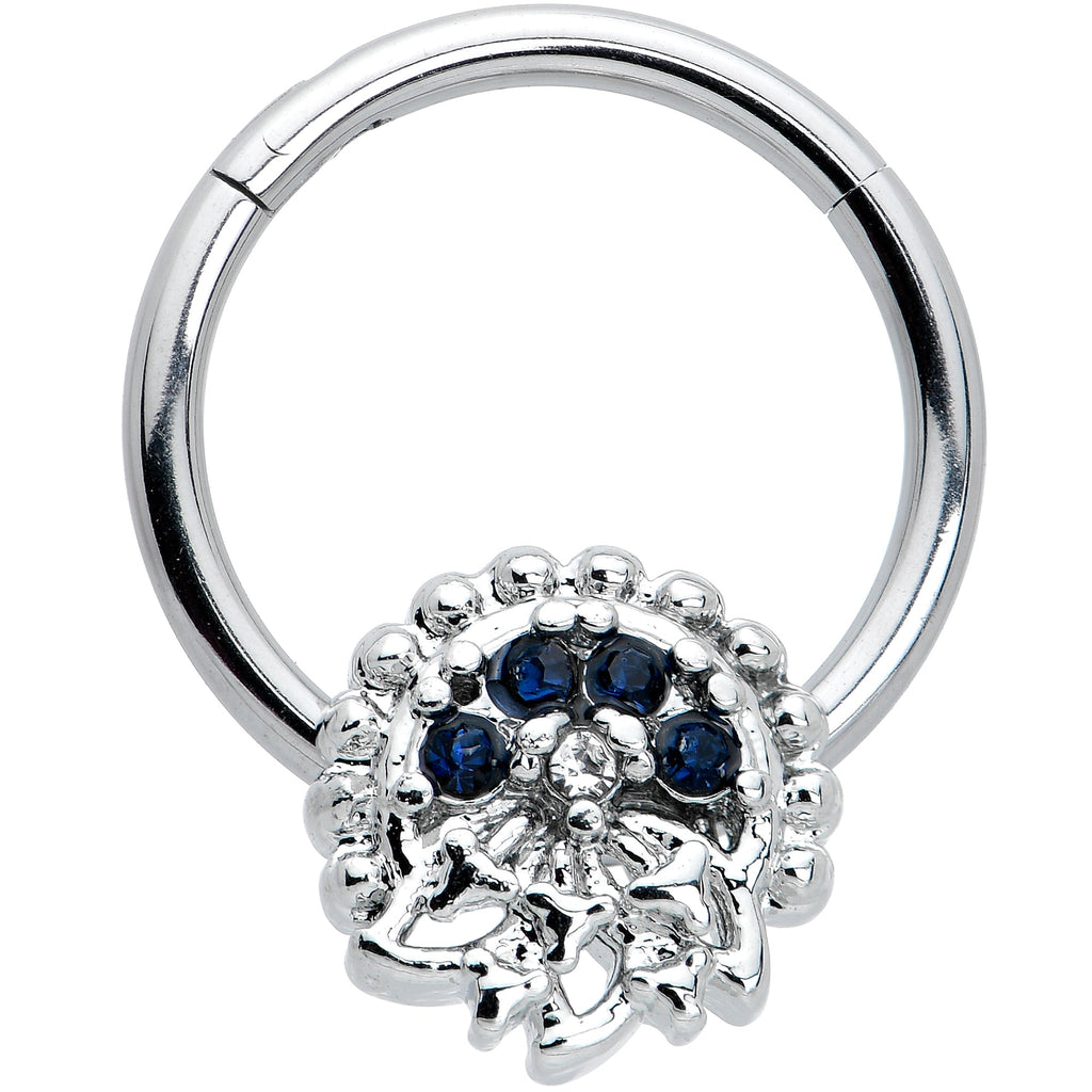 16G 3/8 Clear Blue Gem Abstract Arch Hinged Segment Ring