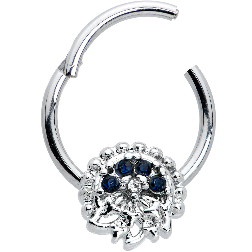 16G 3/8 Clear Blue Gem Abstract Arch Hinged Segment Ring