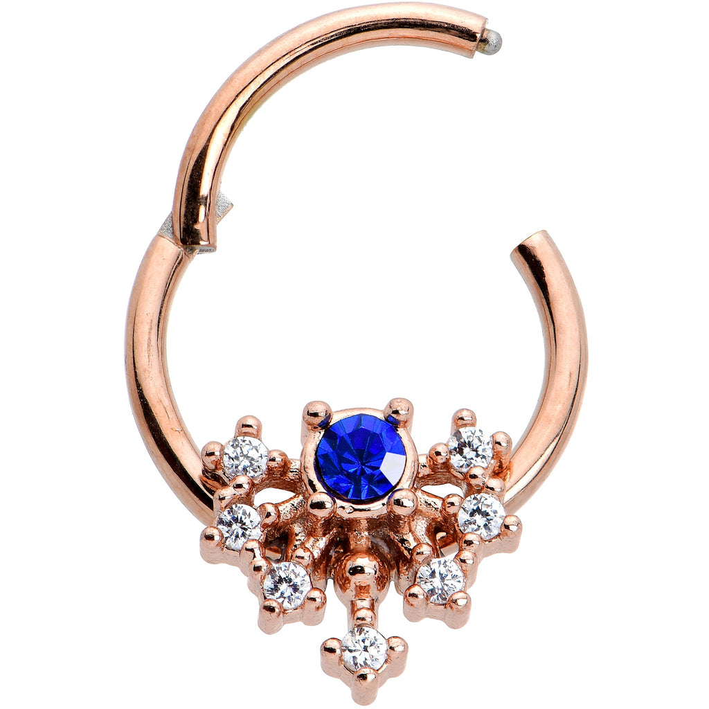 16G 3/8 Blue Gem Rose Gold Tone Glamour Flare Hinged Segment Ring
