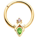 16G 3/8 Green Gem Gold Tone Shades of Spring Hinged Segment Ring