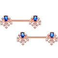 14G 9/16 Blue Gem Rosy Tone Glam Flare Barbell Nipple Ring Set