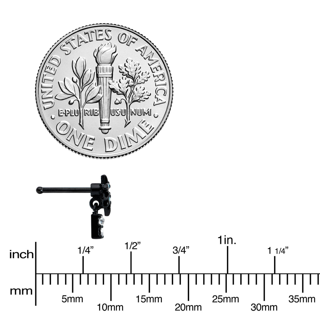 20G 1/4 Clear Gem Black Night Palm Tree Dangle Nose Bone