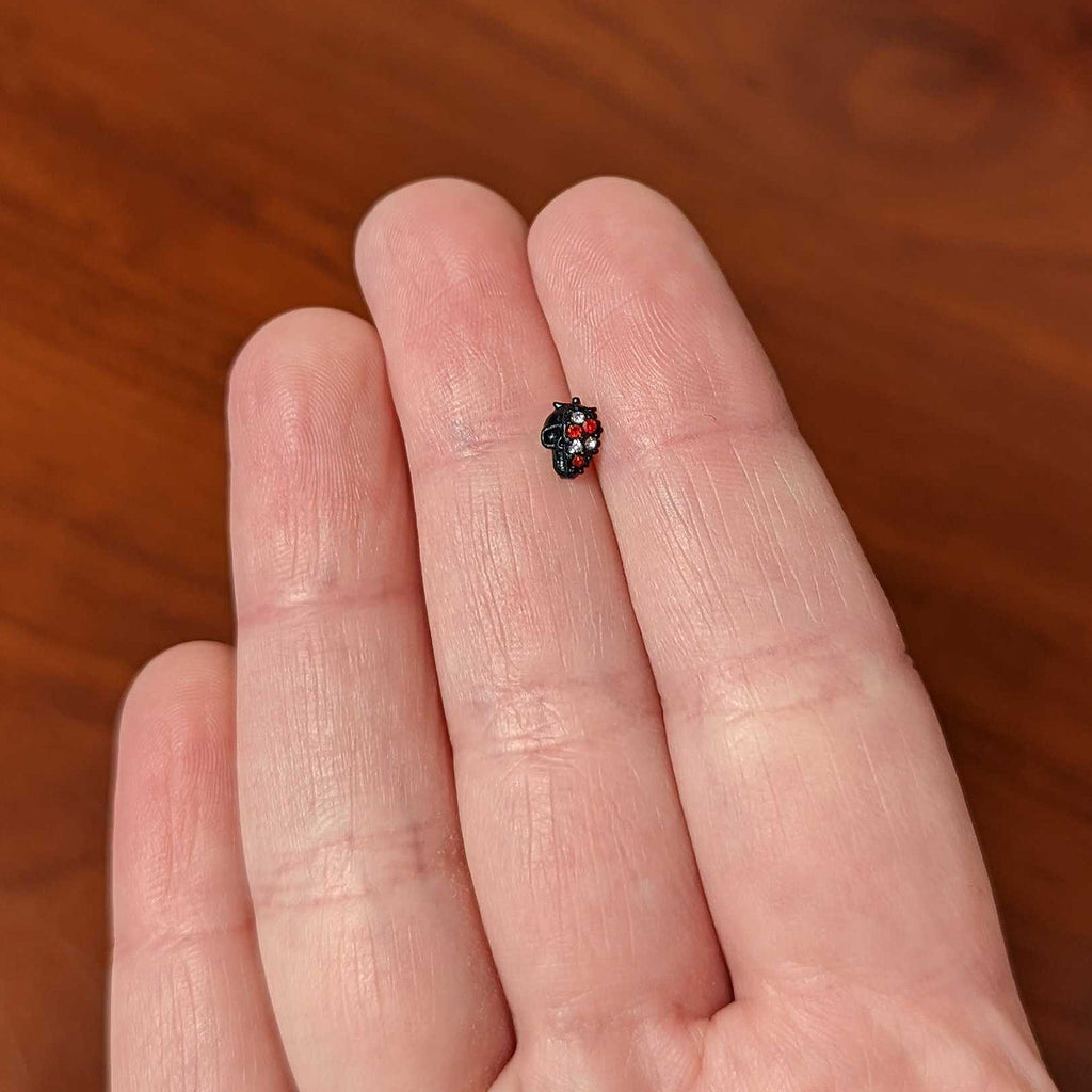 16G 1/4 Red Clear Gem Black Skull Halloween Cartilage Earring