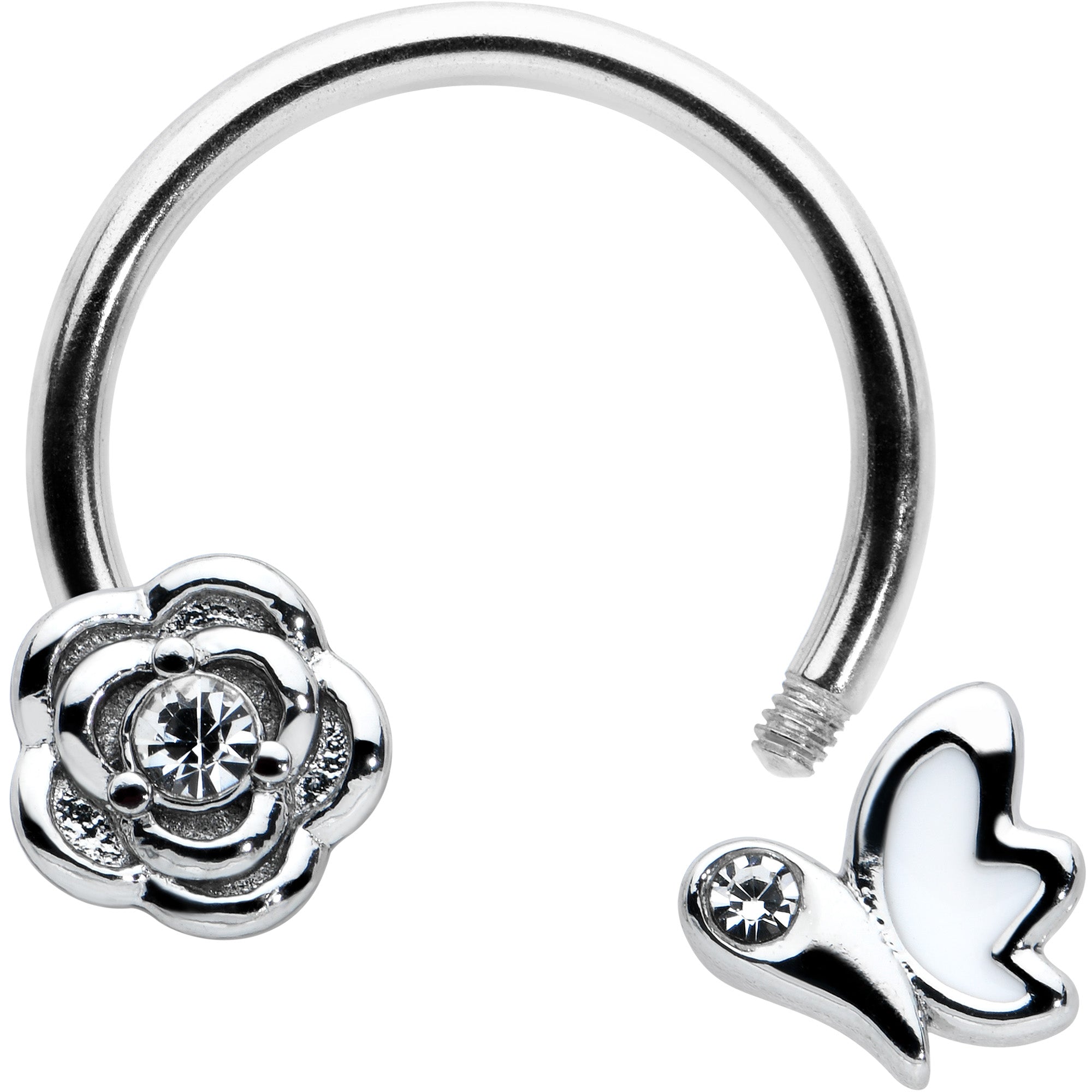 16G 3/8 Clear Gem White Butterfly Flower Horseshoe Circular Barbell