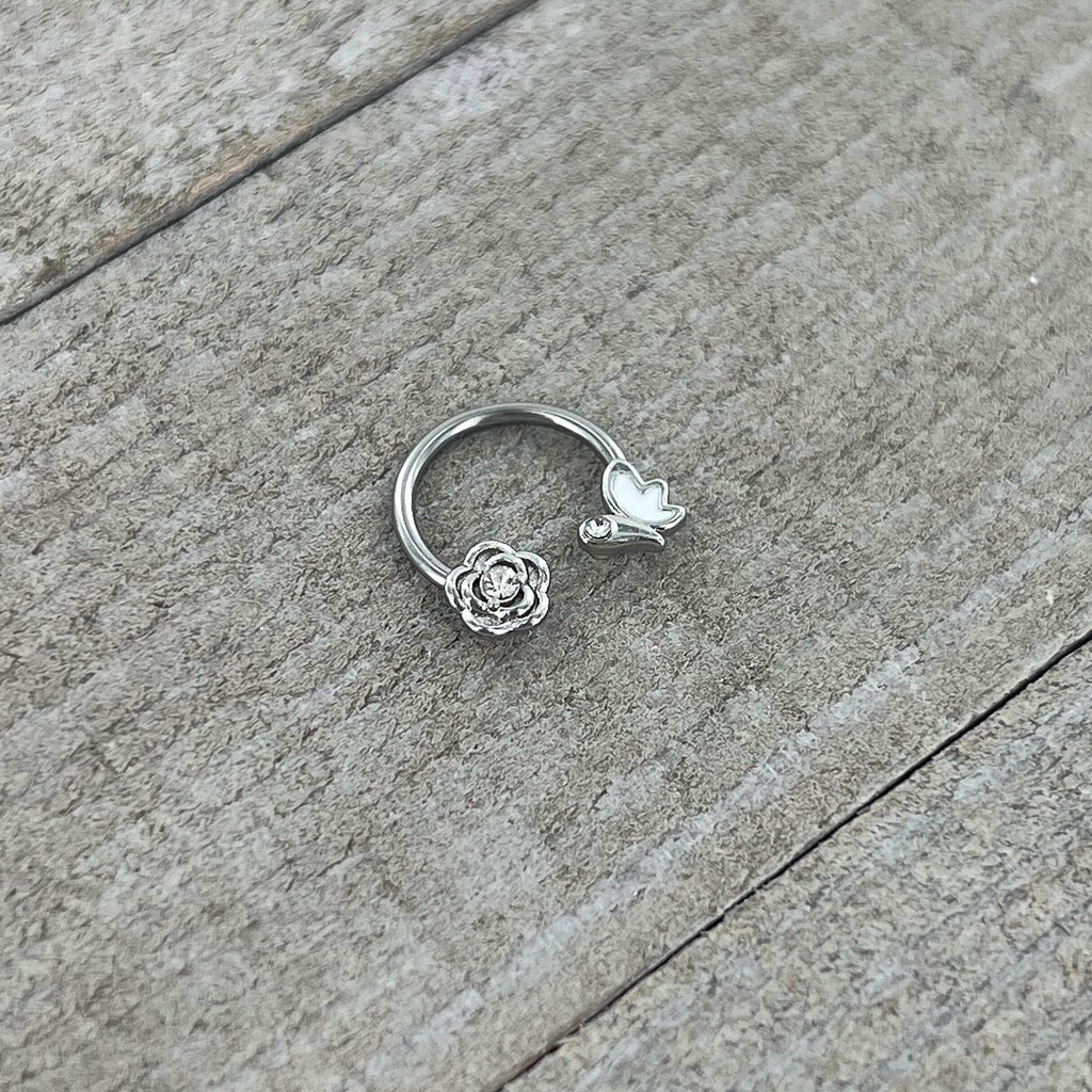 16G 3/8 Clear Gem White Butterfly Flower Horseshoe Circular Barbell