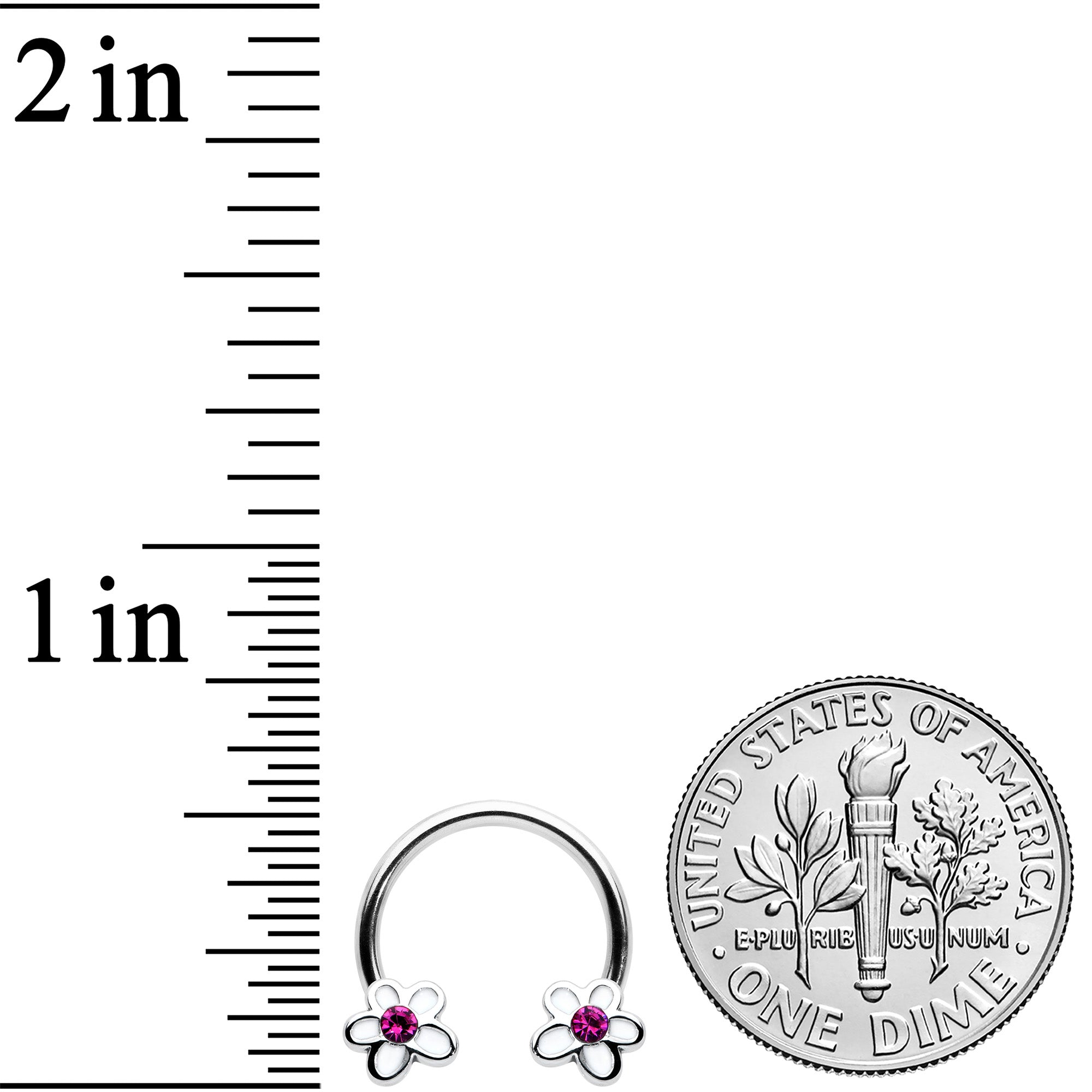 16G 3/8 Pink Gem Daisy Flowers Horseshoe Circular Barbell