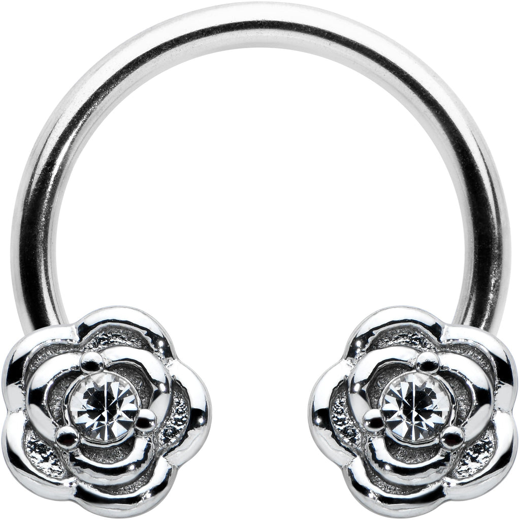 16G 3/8 Textured Blooming Flowers Horseshoe Circular Barbell