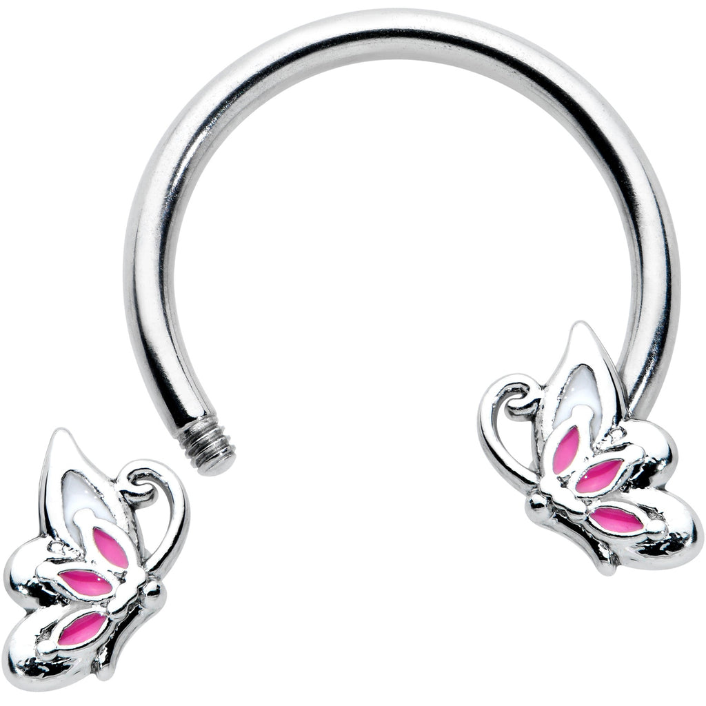 16G 3/8 Pink Wings Butterfly Horseshoe Circular Barbell