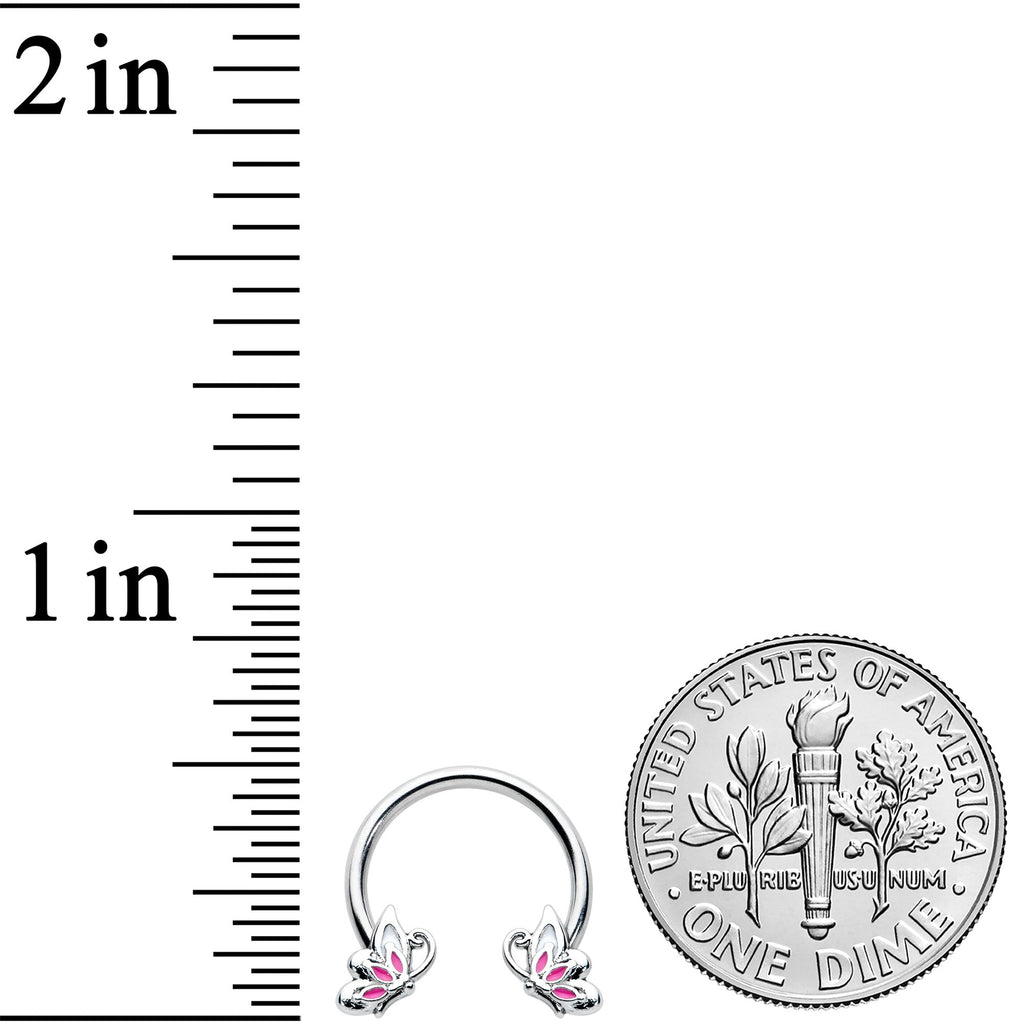 16G 3/8 Pink Wings Butterfly Horseshoe Circular Barbell