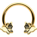 16G 3/8 Gold Tone Burnished Butterflies Horseshoe Circular Barbell