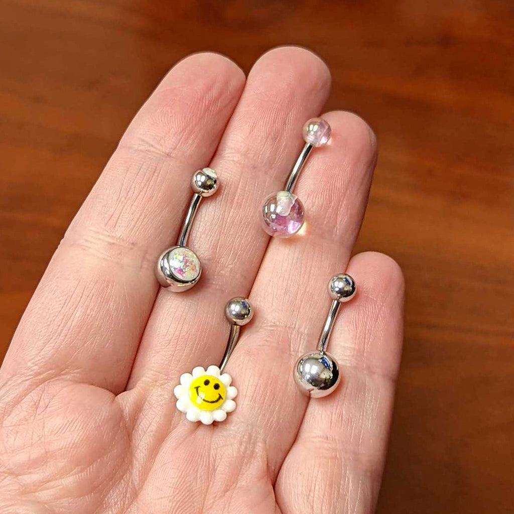 Smile Flower UV Glow Faux Opal Belly Ring Set of 4