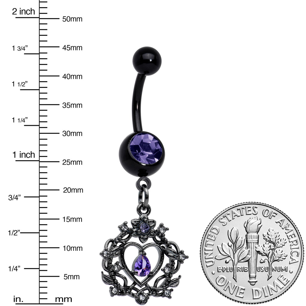 Purple Gem Black Regal Crown Dangle Belly Ring