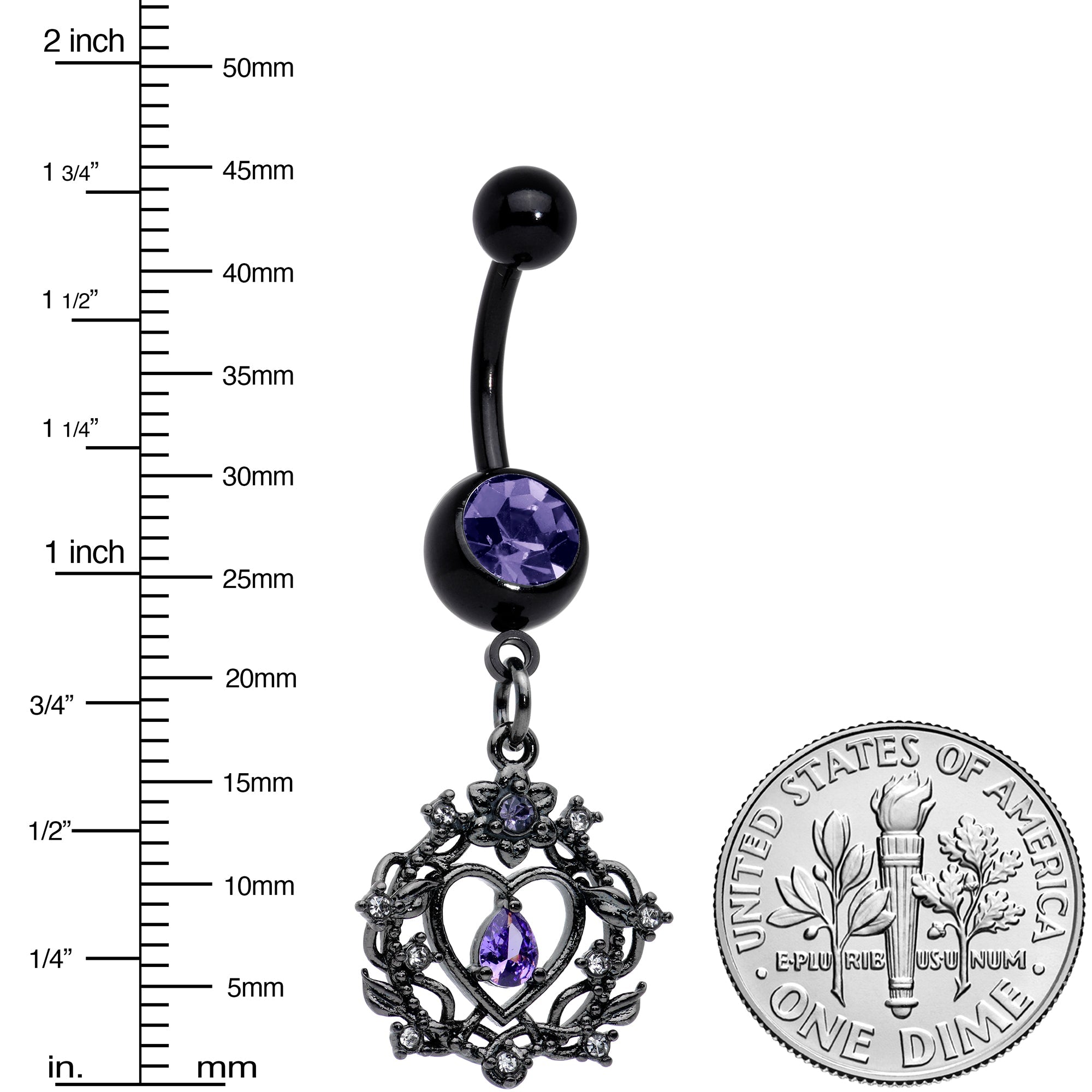 Purple Gem Black Regal Crown Dangle Belly Ring