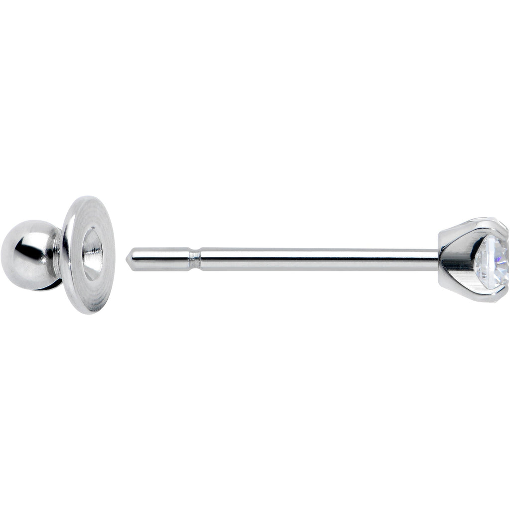 3mm Clear CZ Gem Implant Grade Titanium Stud Earrings