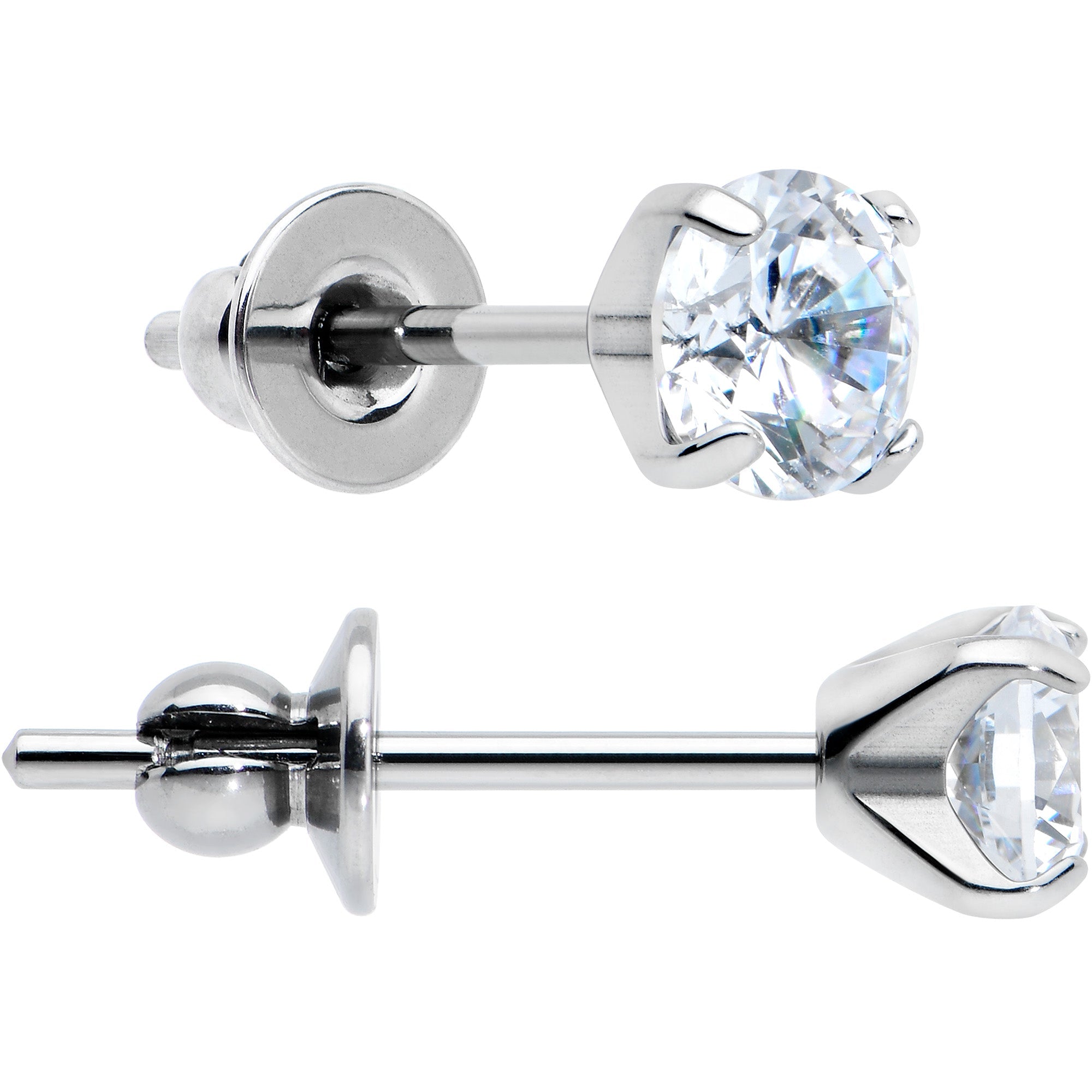 4mm Clear CZ Gem Implant Grade Titanium Stud Earrings