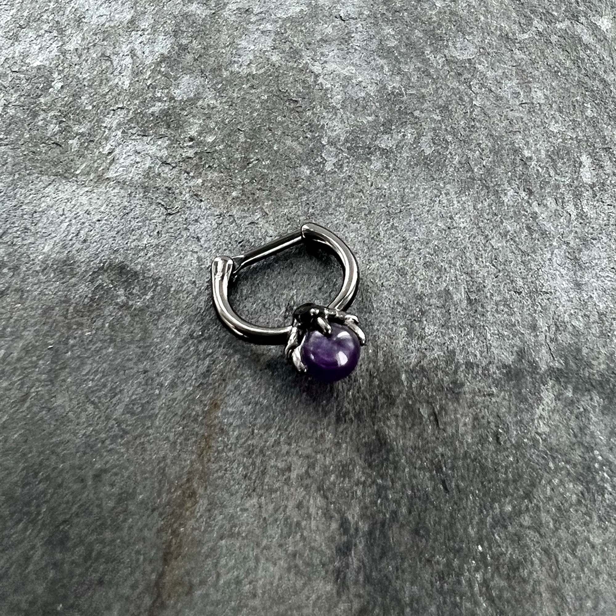 16G 5/16 Purple Amethyst Stone Black Claw Hand Cartilage Clicker