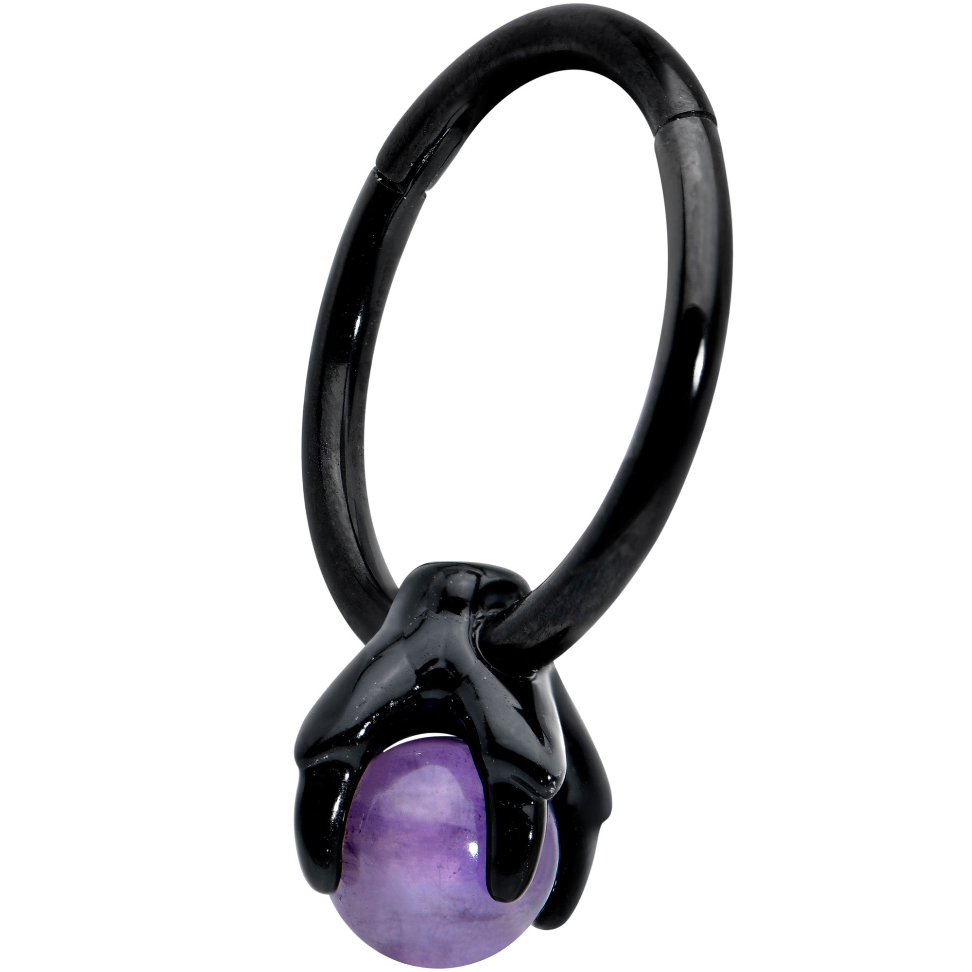 16G 3/8 Purple Amethyst Black Claw Hand Hinged Segment Ring