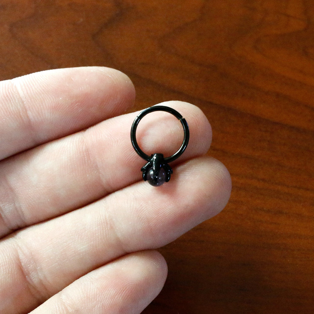 16G 3/8 Purple Amethyst Black Claw Hand Hinged Segment Ring
