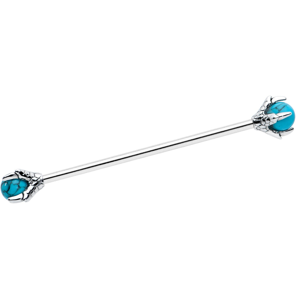 14G Blue Turquoise Stone Claw Hands Industrial Barbell 38mm