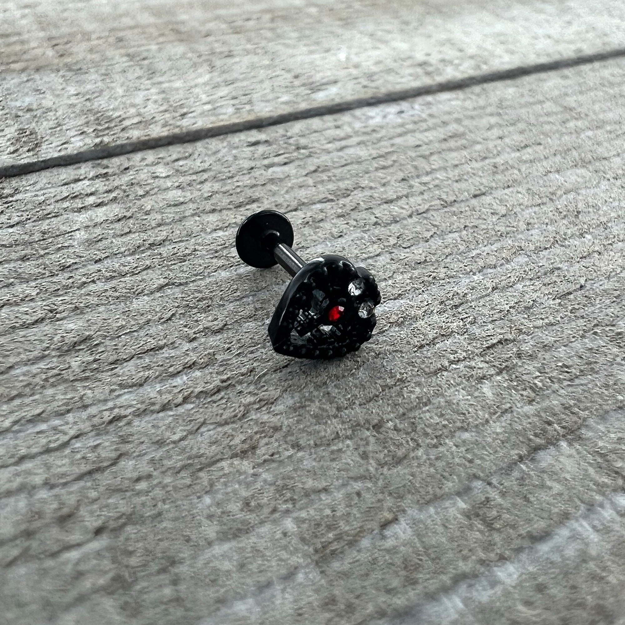 16G 5/16 Red Clear Gem Black Heart Key Labret Monroe Tragus