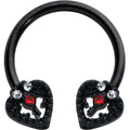 16G 3/8 Clear Red Gem Black Key Heart Horseshoe Circular Barbell