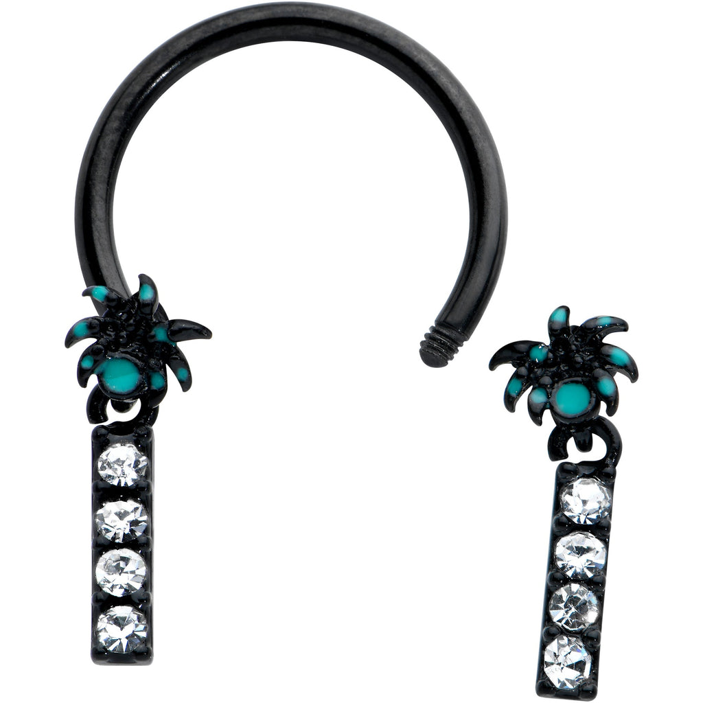 16G 3/8 Clear Gem Black Night Palm Tree Dangle Horseshoe