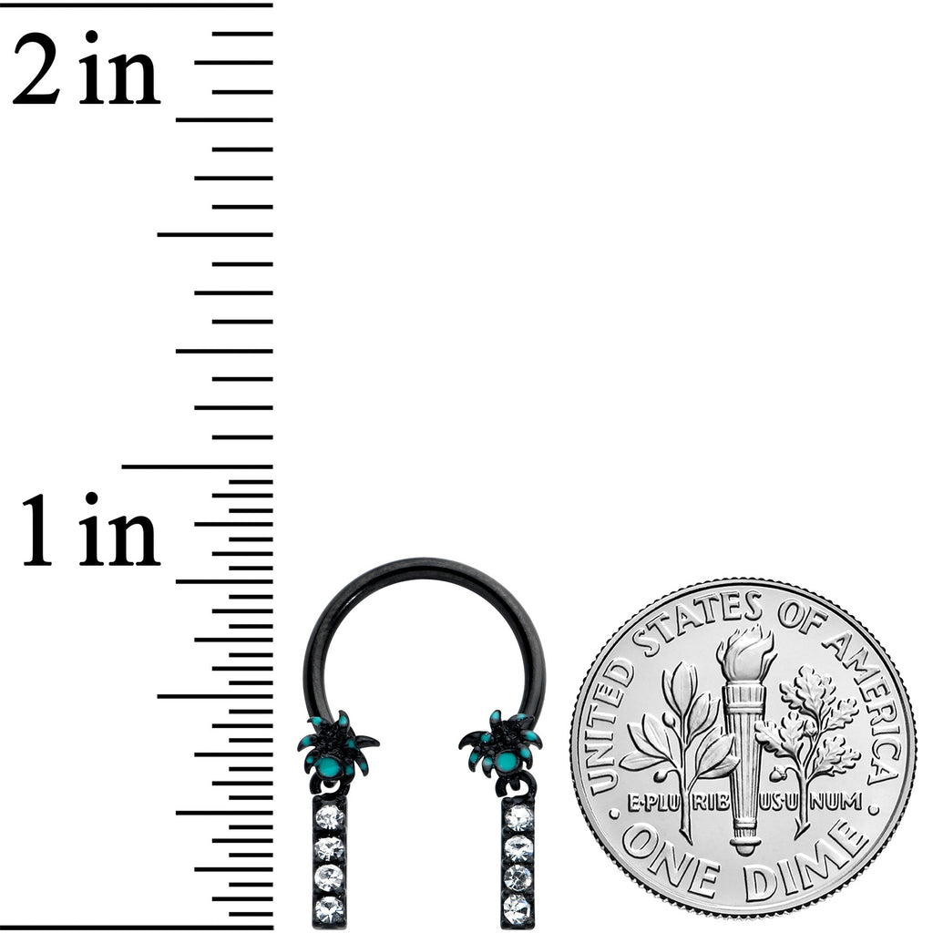 16G 3/8 Clear Gem Black Night Palm Tree Dangle Horseshoe