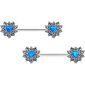 14G 9/16 Blue Synthetic Opal Sun Heart Nipple Ring Set
