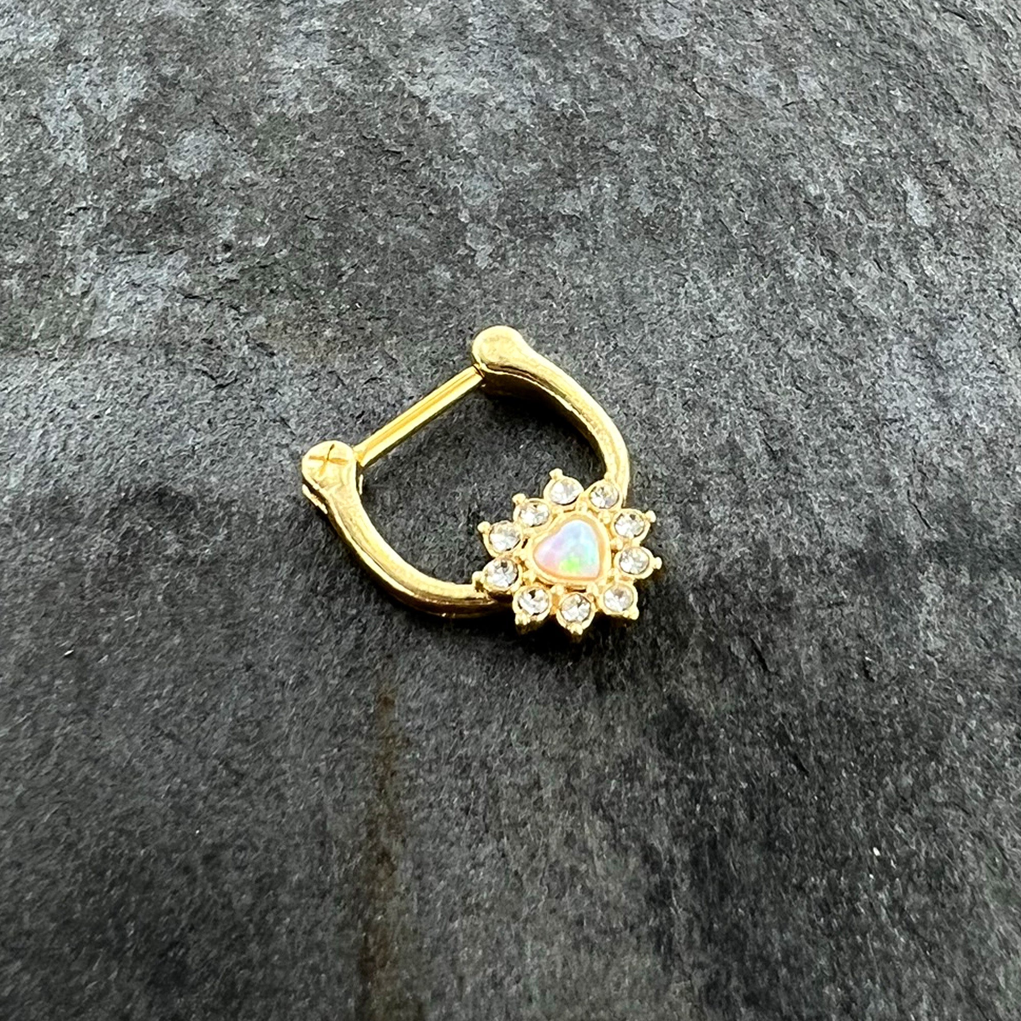 16G 5/16 White Faux Opal Gold Tone Sun Heart Cartilage Clicker