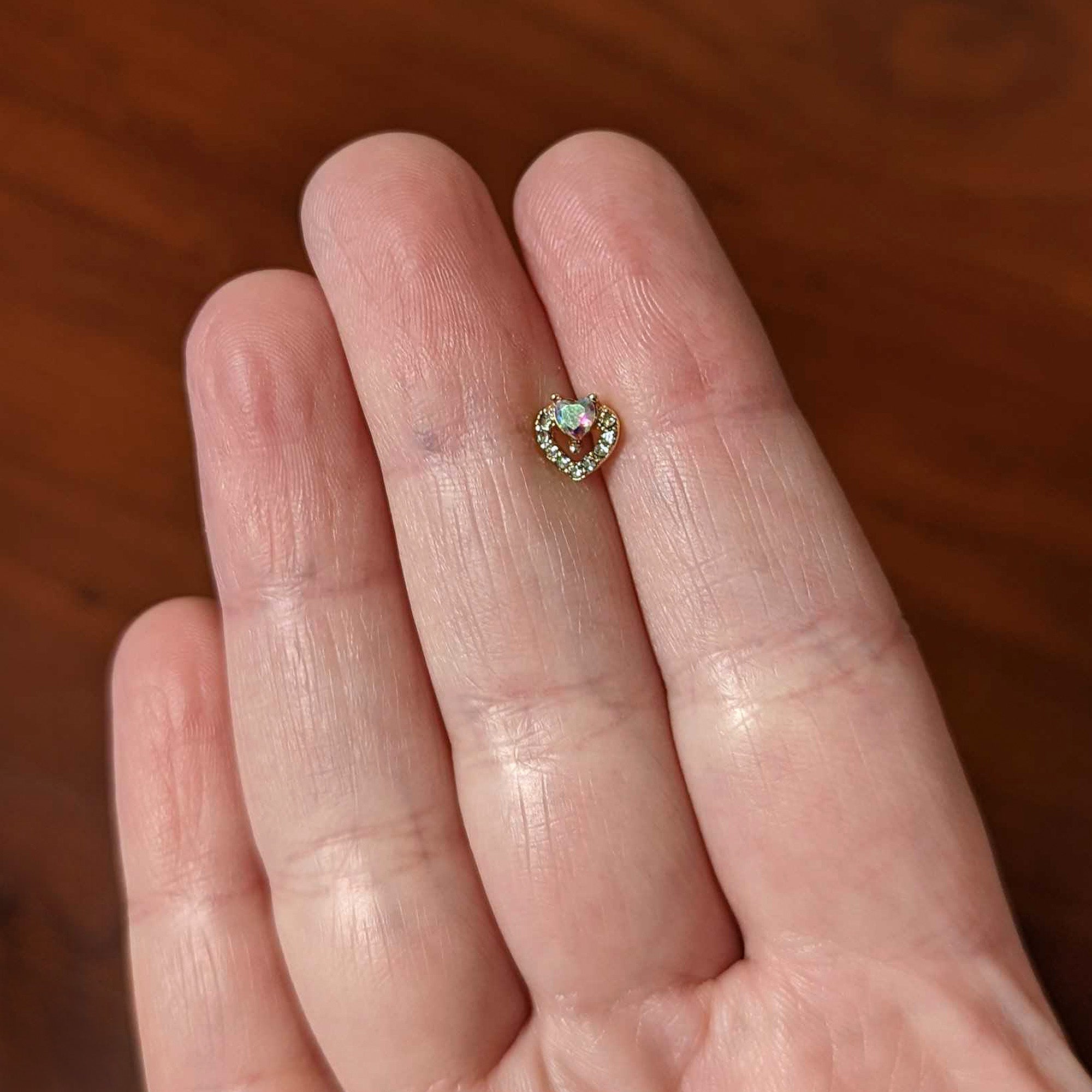 20G 1/4 Aurora Gem Gold Tone Rococo Heart L Shape Nose Ring