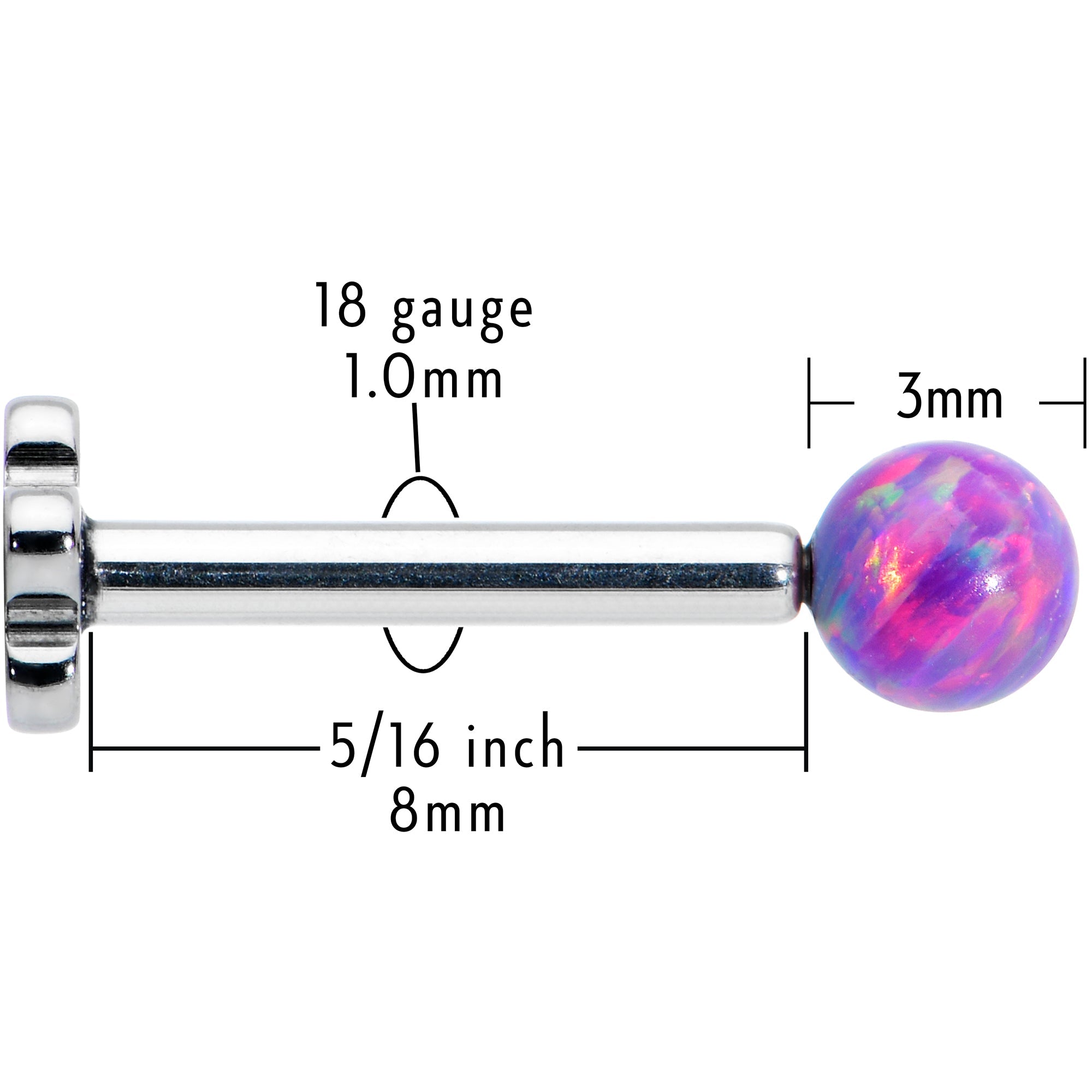16G 5/16 Purple Synthetic Opal Titanium Threadless Flower Labret