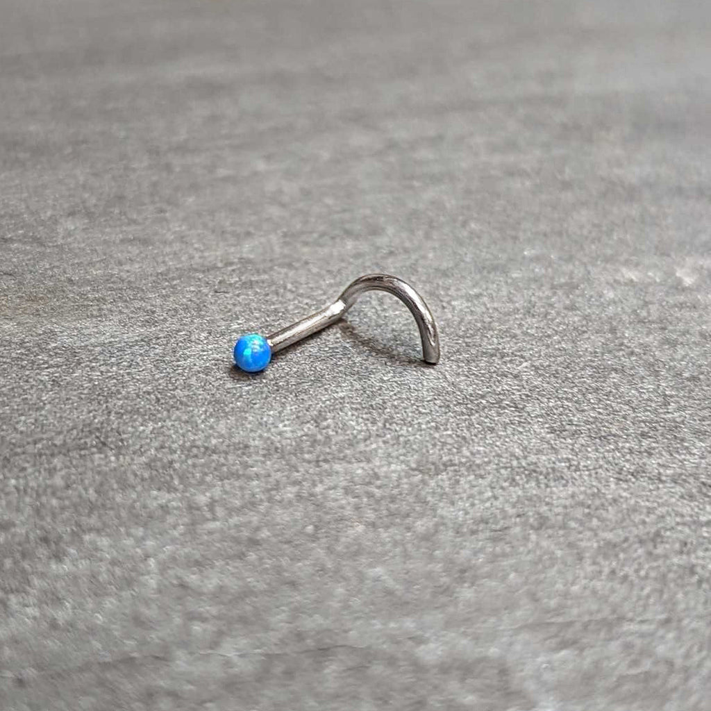 18G 1/4 Blue Synth Opal G23 Titanium Threadless Left Nose Screw